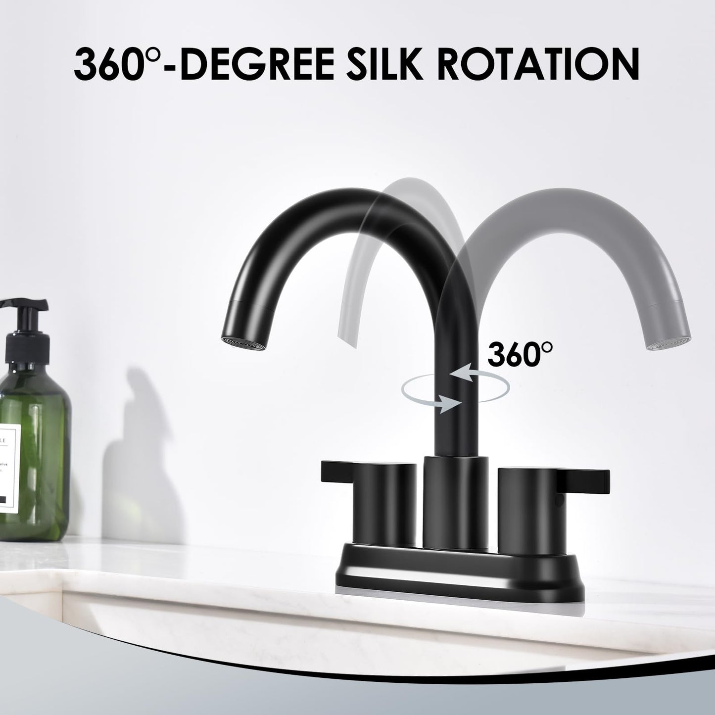 JAKARDA Two Handle 4 inch Black Bathroom Faucet, Bathroom Sink Faucet for 3 Holes with Pop-up Drain and 2 Supply Hoses, Lead-Free