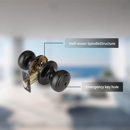 NCSEN Matte Black Door Knobs,Interior Door Knob with Lock,Coastal Style Door knob for Privacy and Bedroom (Bath or Privacy)