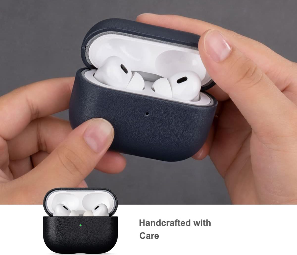 Lopie Leather Case Compatible with AirPods Pro 3rd Generation, Protective Hard Cover Fully-Wrapped with Top Grain Leather, Handmade for AirPods Pro 3 Case Cover (Not for AirPods Pro 2nd Gen) - Black