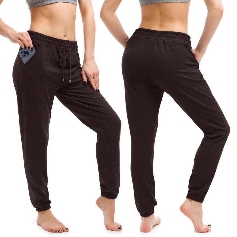Walifrey Womens Joggers with Pockets, Drawstring Sweatpants Women for Lounging Jogging Gym and Workout DeepBrown,1 Pack DeepBrown L