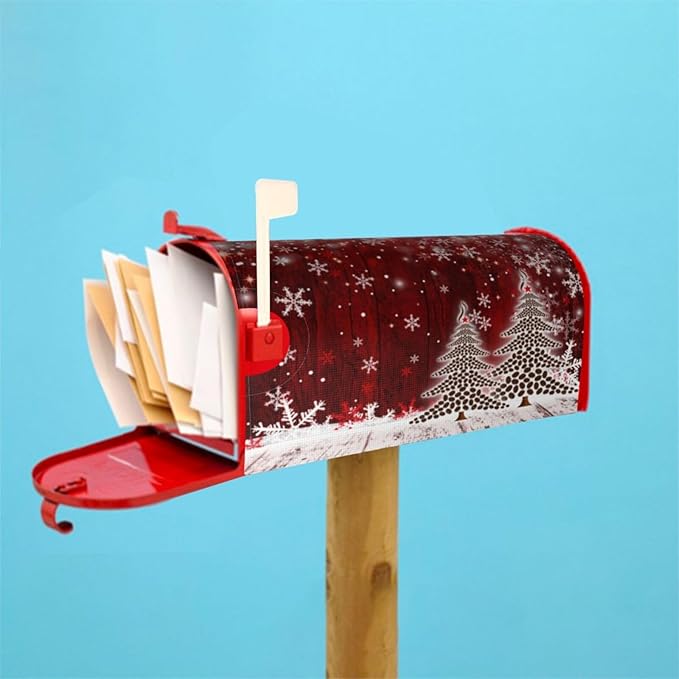 Christmas Mailbox Covers Xmas Tree Snowflake Magnetic Letter Post Box Cover Standard Size 25.5 x 21 Inch Garden Yard Home Decorative