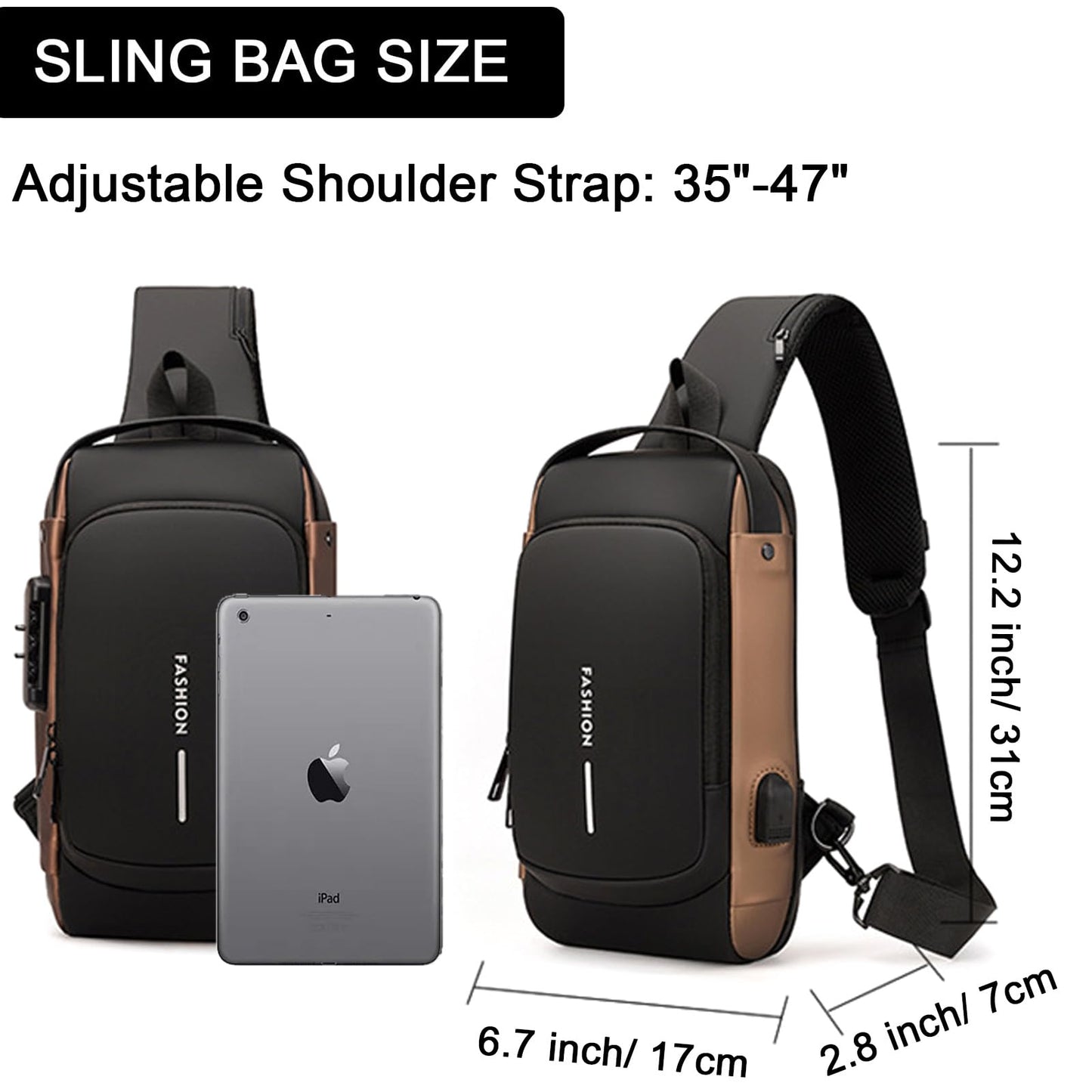 ISDULA Sling Bag for Men Anti Theft Crossbody Shoulder Bag PU Leather USB Chest Backpack for Daily Use Travel (Brown)