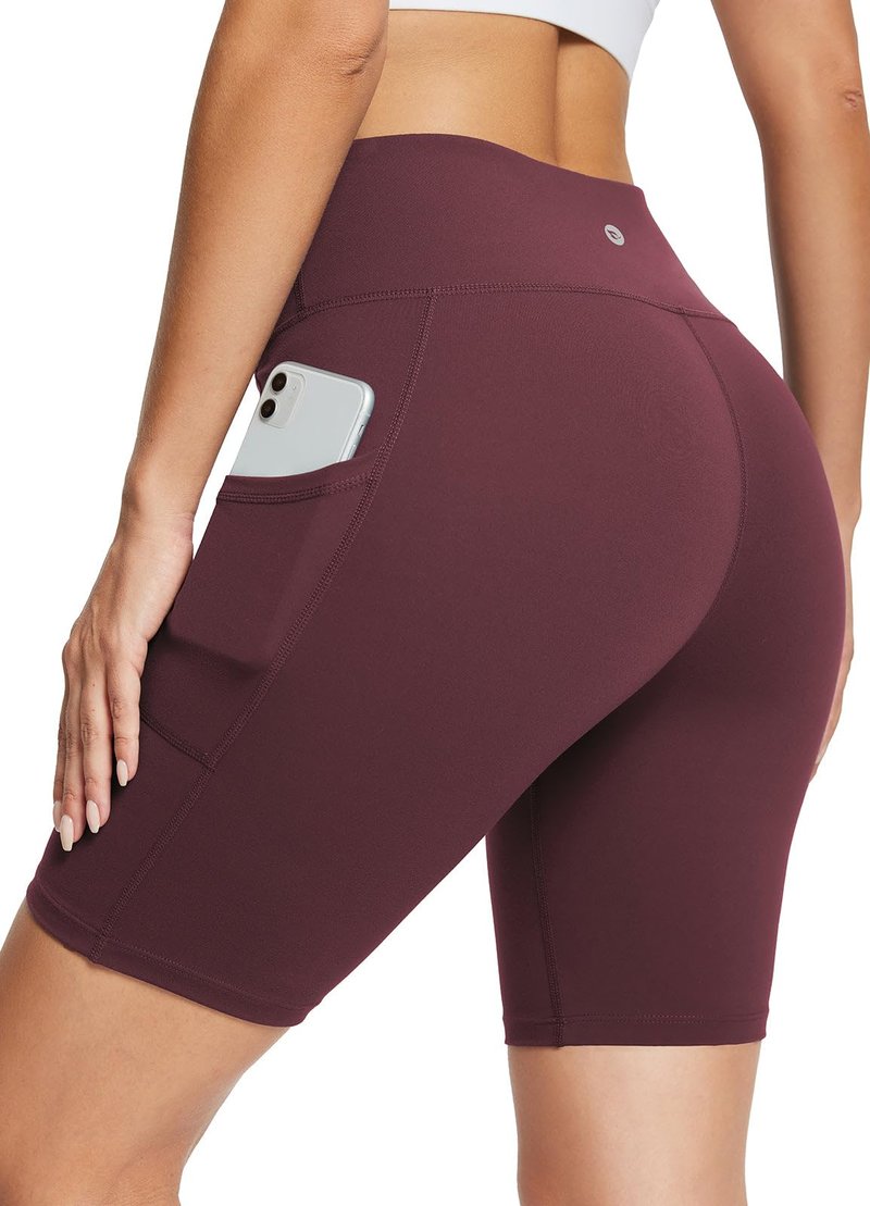 baleaf Biker Shorts Women Yoga Gym Workout Spandex Running Volleyball Tummy Control Compression with Pockets Soft 8" Wine Red M