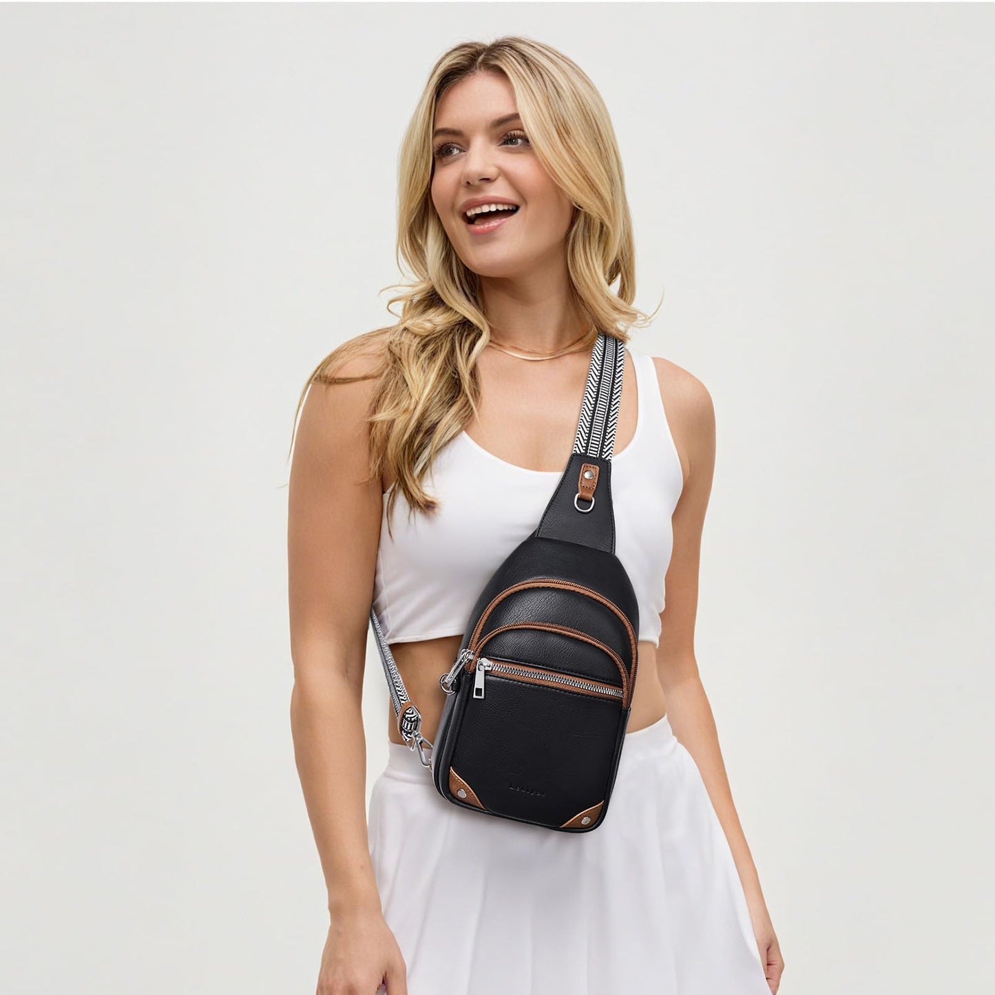 Lexiyat Anti Theft Crossbody Bags for Women Travel Chest Sling Bag Leather RFID Purse Fanny Pack Black