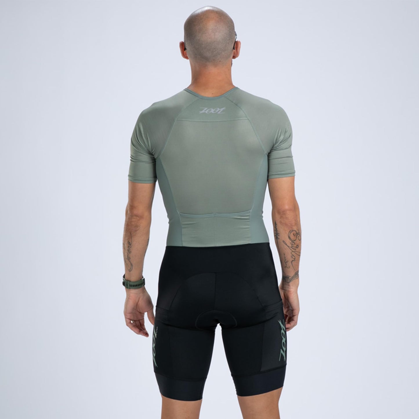 Zoot Men’s Core Tri Aero FZ Racesuit, Short Sleeve Moisture-Wicking Triathlon Suit, Plush Chamois & Storage for Race Day - Army Green - Small