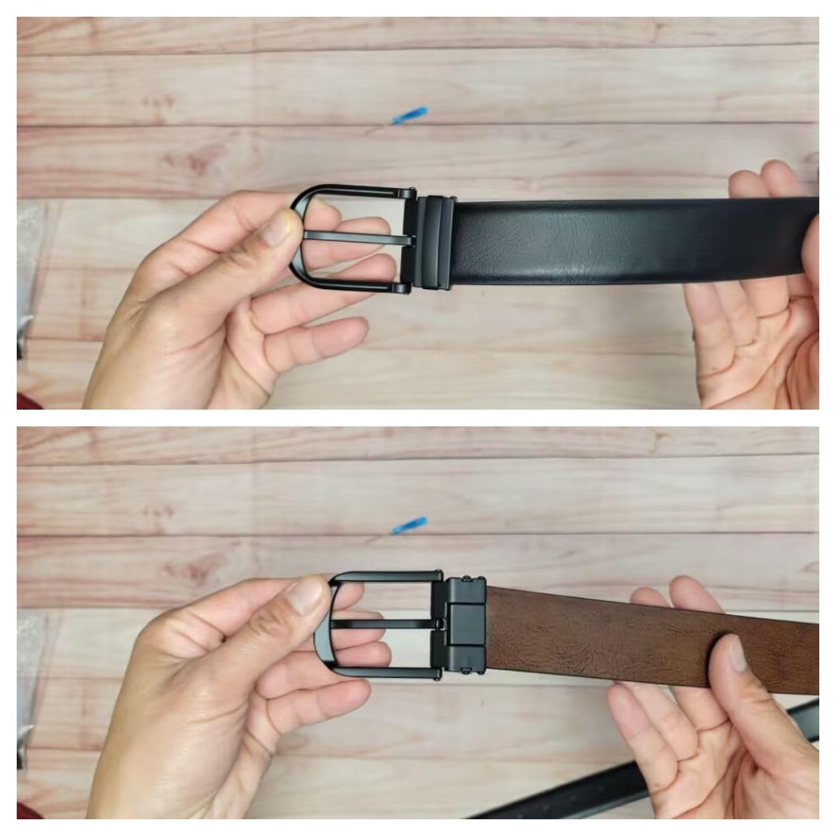 Ousenweiya Mens Belts Leather Reversible 1.25" Black Dress Belt for Men (Black Buckle Belt, Fits Waist 30"-38")