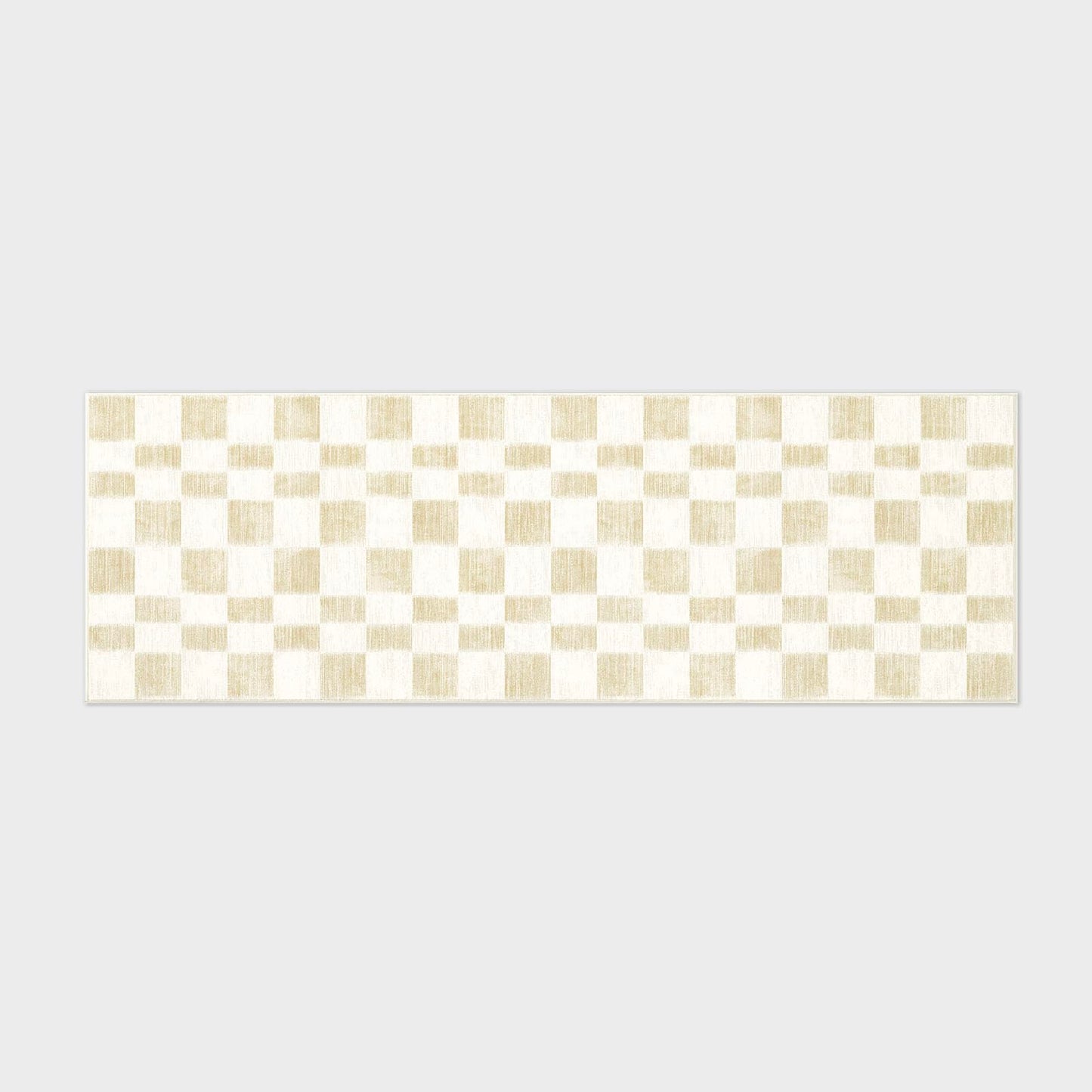EVERGRACE Checkered Plaid Area Rug 2x6, Soft Faux Wool Rugs Washable Anti Slip Rugs Long Runner Rug Carpet for Entryway Bedroom Living Room Hallway Kitchen Dining Room and Laundry Room, Beige