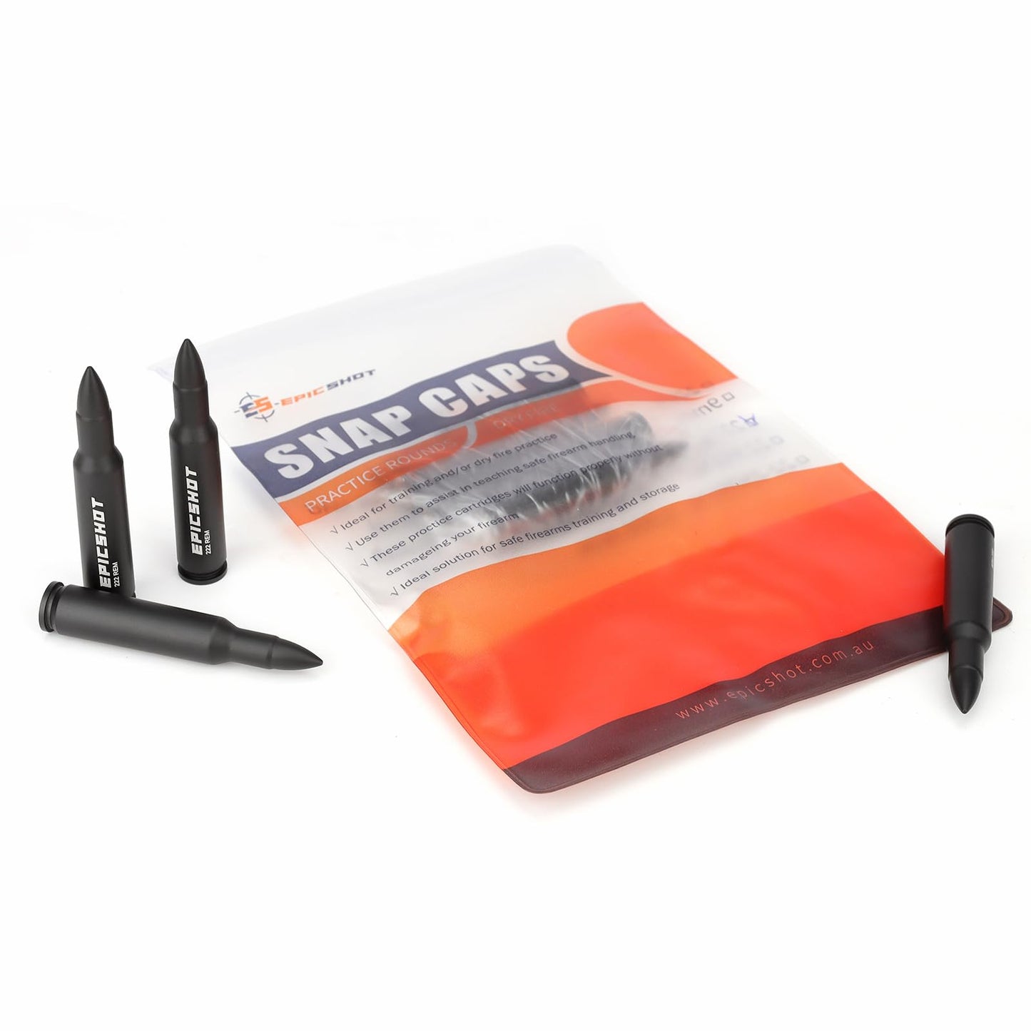Epicshot Premium Training Metal Snap Caps Black Dry Fire Training Dummy Rounds Practice Safe Loading Firing (222 Rem 4pk)