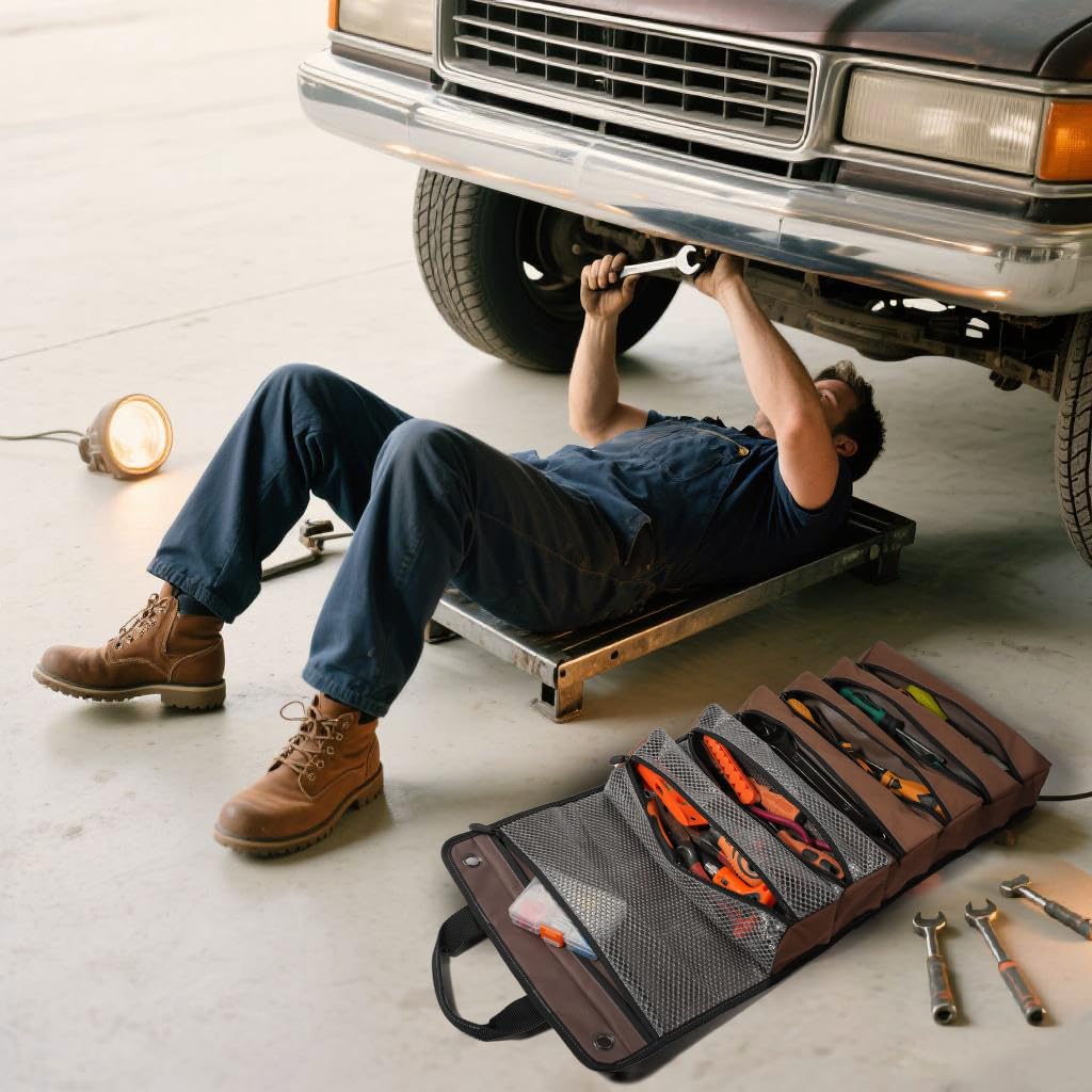 WELKINLAND Heavy-Duty Waxed Canvas Tool Roll, 7-Pockets Tool Wrap Roll, 15L Tool Roll Bag, Large Roll Up Tool Bag For Mechanics.