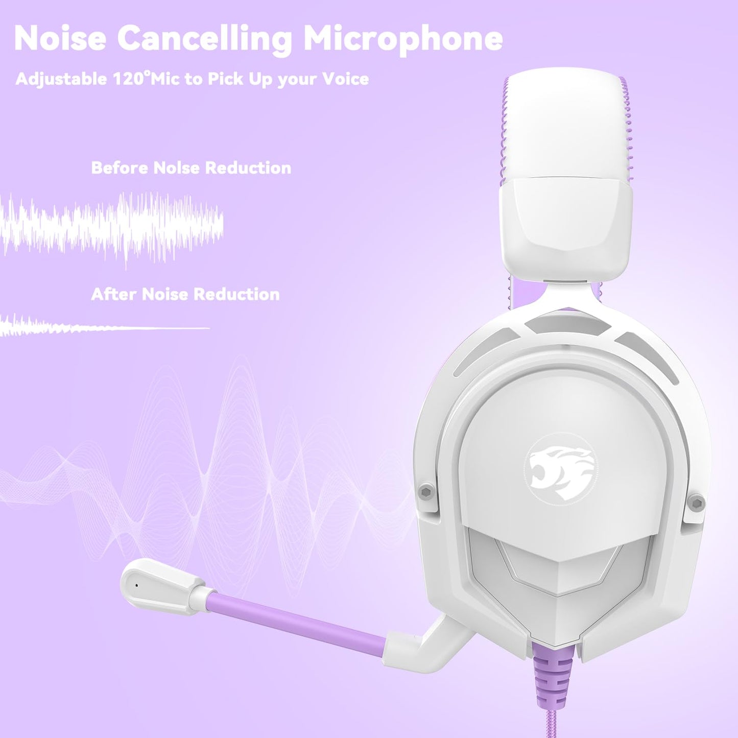 IMYB A88 Gaming Headset with Mic for Ps5, Pc, Xbox One Series X/s, Ps4, Switch, Stereo Wired Noise Cancelling Headphones with Microphone for Computer, Laptop, Mac, Nintendo, Games (Purple)