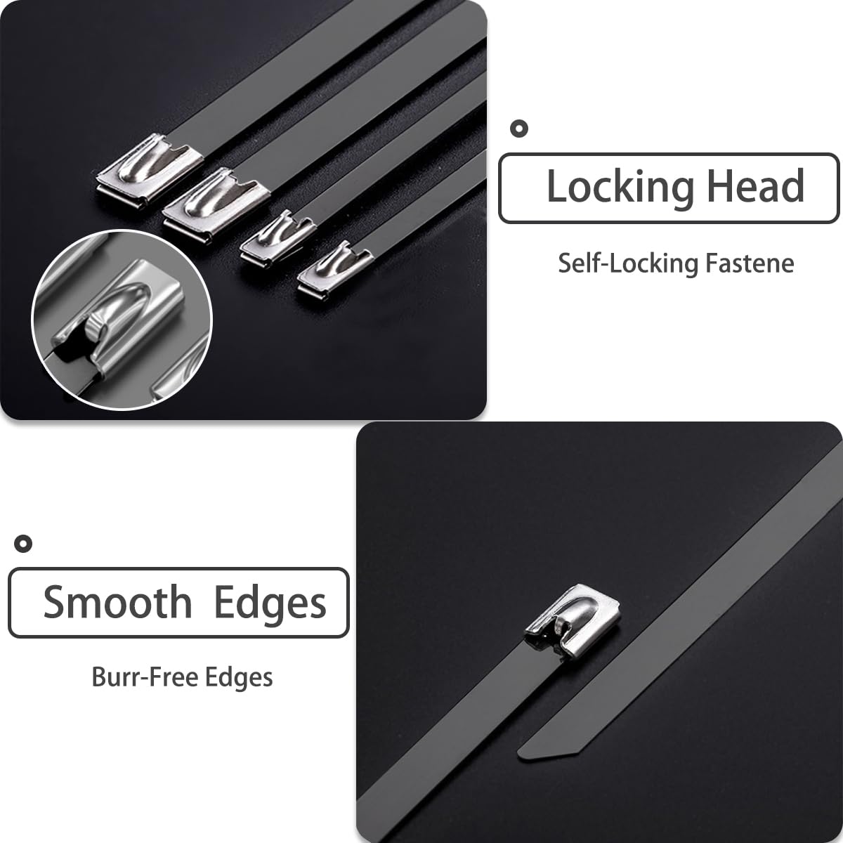 Aroono 100PCS 20inch Heavy Duty 304 Stainless Steel Zip Ties Self Locking, UV Resistant, 135lbs Strength, Black Epoxy Coated for Indoor/Outdoor Use