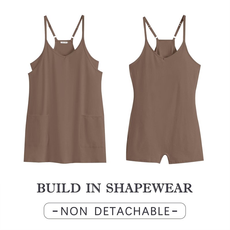 Caracilia Womens Summer Mini Dress 2025 Casual Sleeveless Built in Shapewear Sundress Trendy Short Tennis Athletic Outfits Coffee Medium