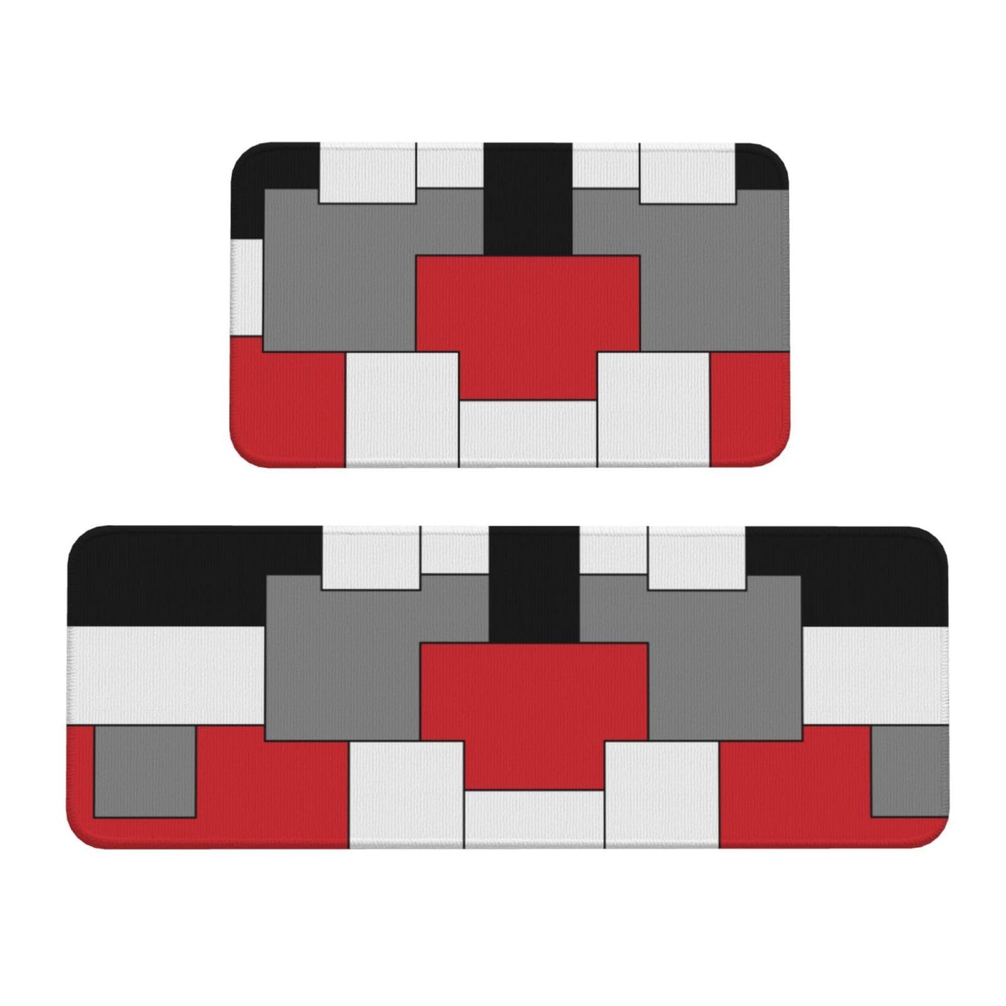 Sovvin Red White Black Grey Geometric Kitchen Rugs Microfiber Floor Mats Geometry Cushioned Carpet Runner Rug for Laundry Bathroom Living Room, 2 Piece Set 17"X 47" + 17"X 30"