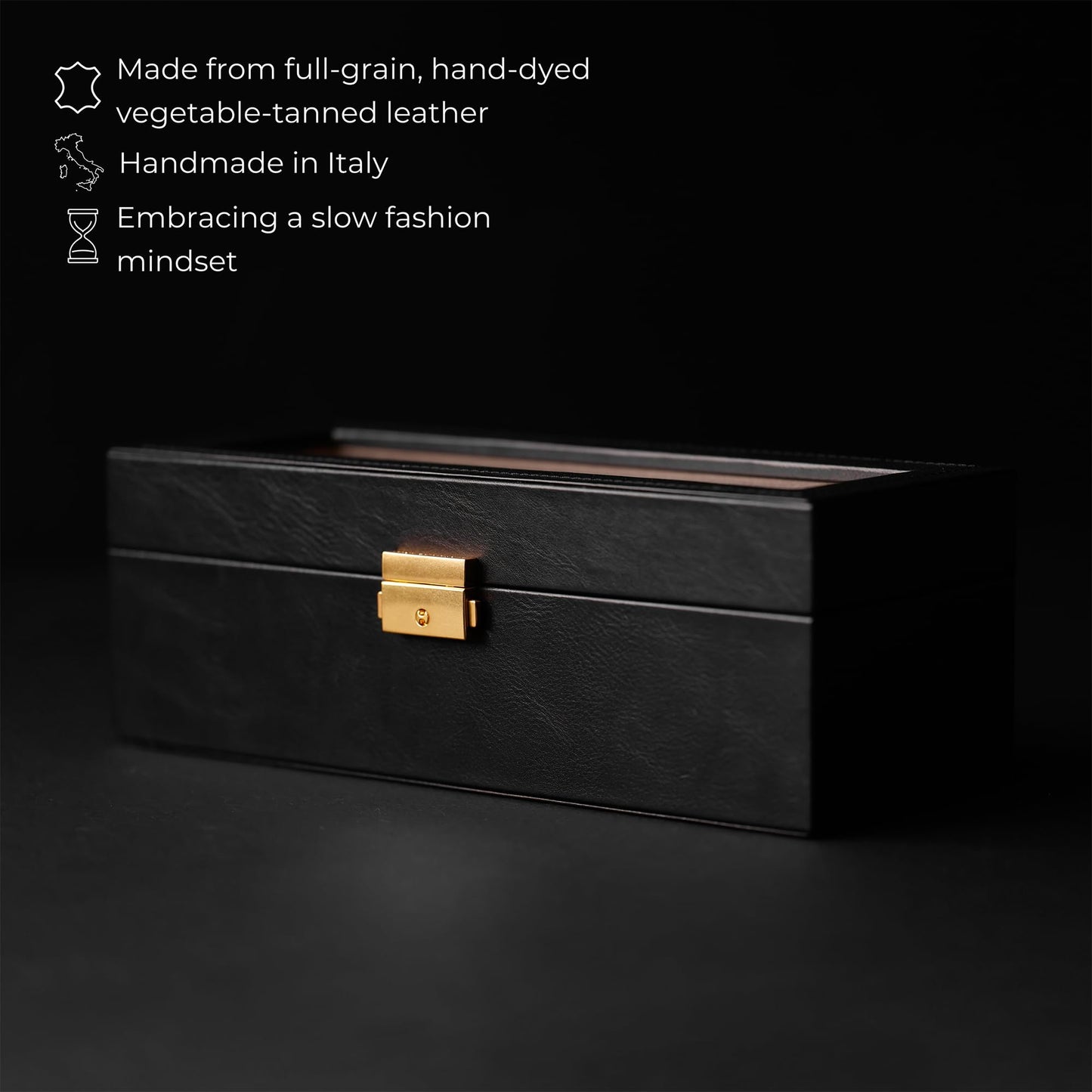 Time Resistance Leather Watch Box – 3-Slot Luxury Organizer for Men & Women – Italian Leather Watch Display Case (Black)