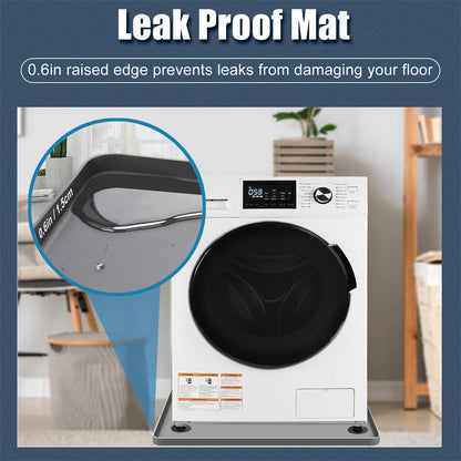 Washing Machine Drain Pan Washer Silicone Mat, Washer Tray Anti-Vibration Soft Bottom Pad Under Dryer Drip Pan Floor Protector, 27x27 Inch Non-Slip Leak Pan Waterproof Washer Drip Tray (Gray+4 pad)