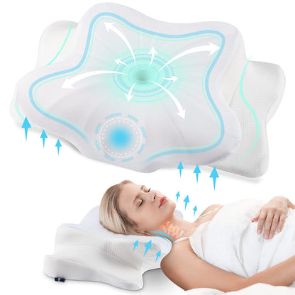 DONAMA Cervical Pillow for Neck and Shoulder,Contour Memory Foam Pillow,Ergonomic Neck Support Pillow for Side Back Stomach Sleepers with Pillowcase