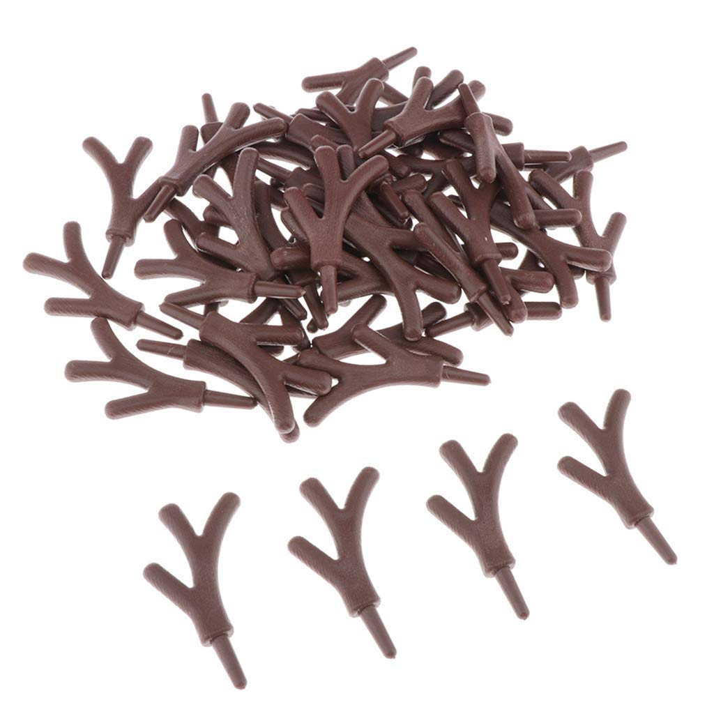 40pcs Mini Antlers Embellishments Plastic Deer Antlers DIY Cosplay Animals Horn Headband Deer Home Decor, Wedding Party Xmas Ornaments - Brown