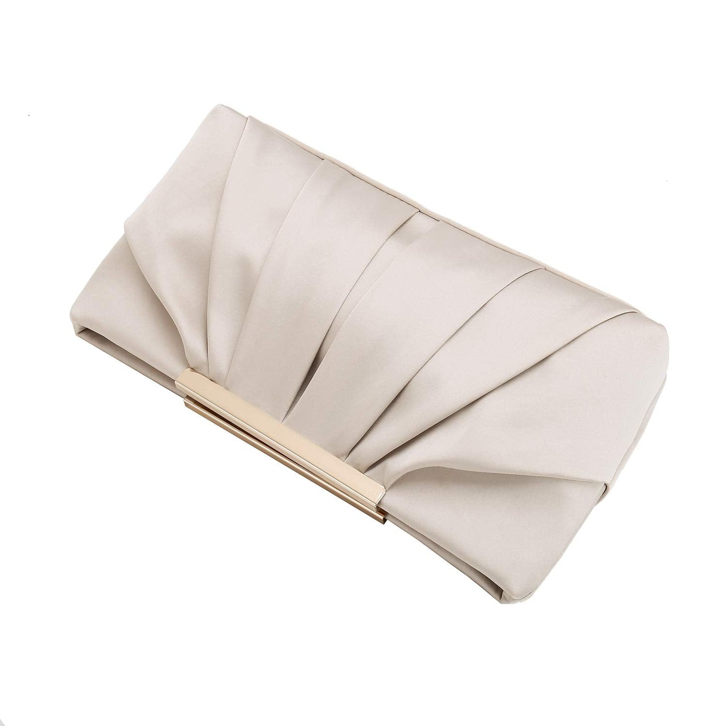 CHARMING TAILOR Clutch Evening Bag Elegant Pleated Satin Clutch Formal Party Handbag Classy Purse for Women (Champagne)