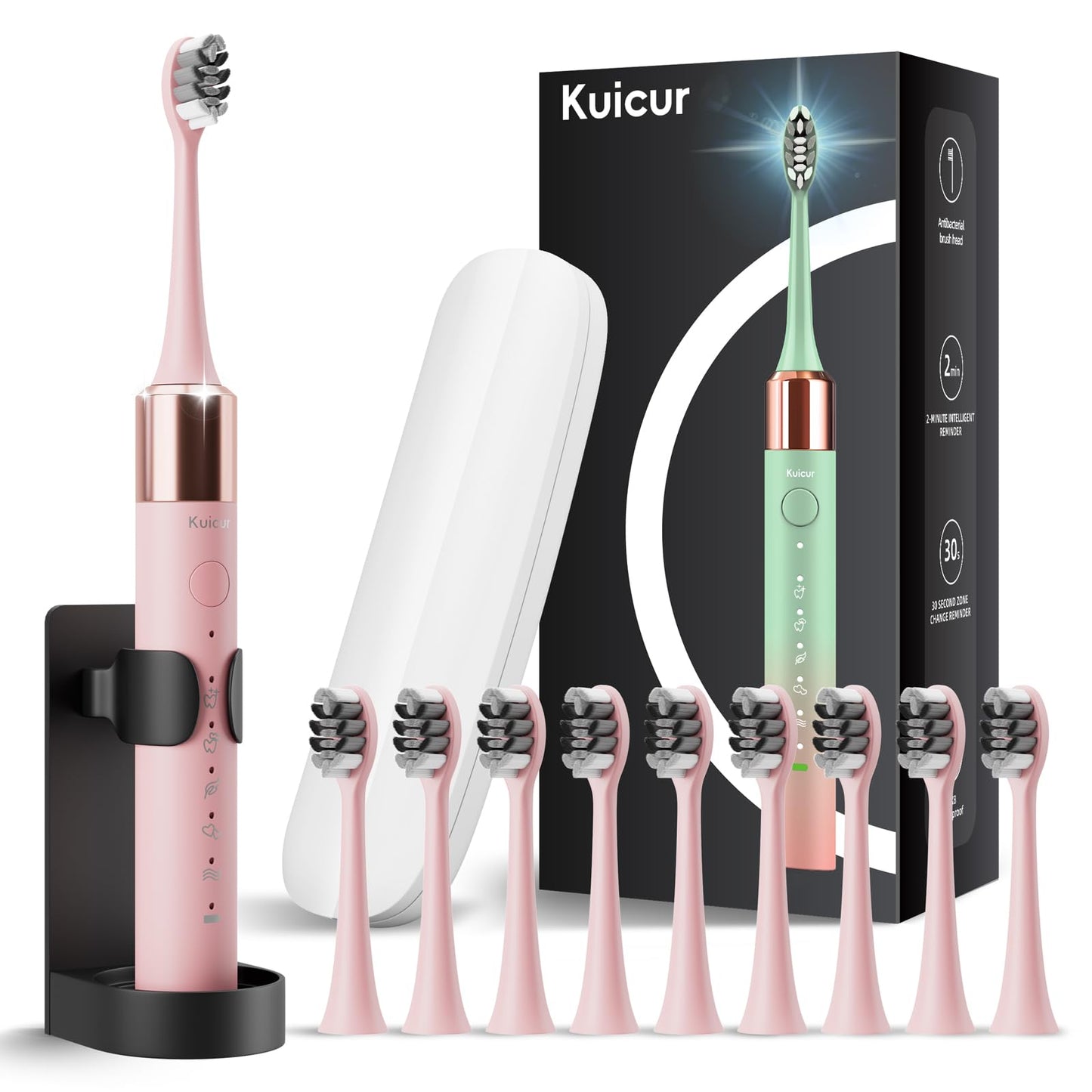 Sonic Electric Toothbrush for Adults and Kids, Comes with 10 Brush Heads & Travel Case, 5 Modes with 2 Minutes Built in Smart Timer, One Charge for 90 Days, 42,000 VPM Motor (Black)