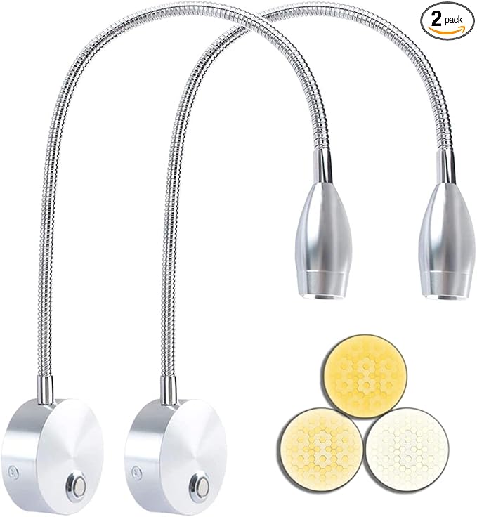 Adust Bedside Reading Light, Bedroom Reading Lamp, 3W LED Touch Dimmable Brightness Minimalist Wall Headboard Reading Lamp, Adjustable Colour Temperature, 3000k, 4000k, 6000k