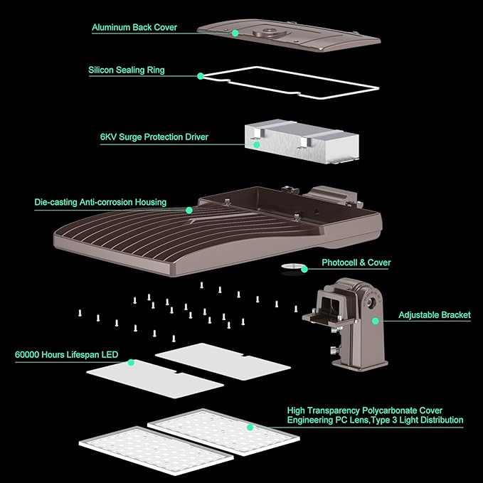 BBESTLED 320W LED Parking Lot Light with Dusk to Dawn Photocell - UL DLC Listed 44800LM IP65 5000K Slip Fit Mount Commercial Outdoor Area Street Roadway Pole Lighting 100-277VAC Input