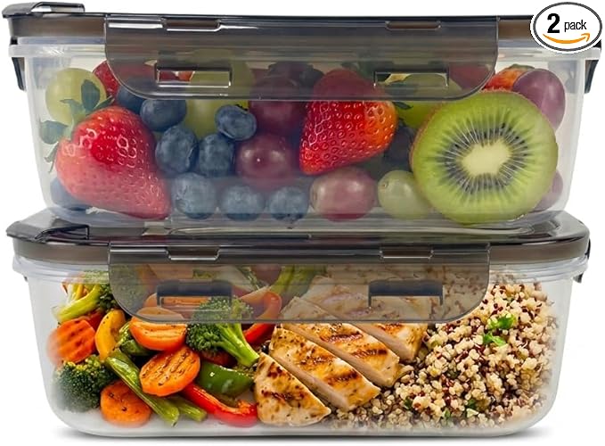 BPA-Free Plastic Airtight Food Storage Containers with Vented Lids, 2-Pack (5.9 Cups Each) for Meal Prep and Leftovers
