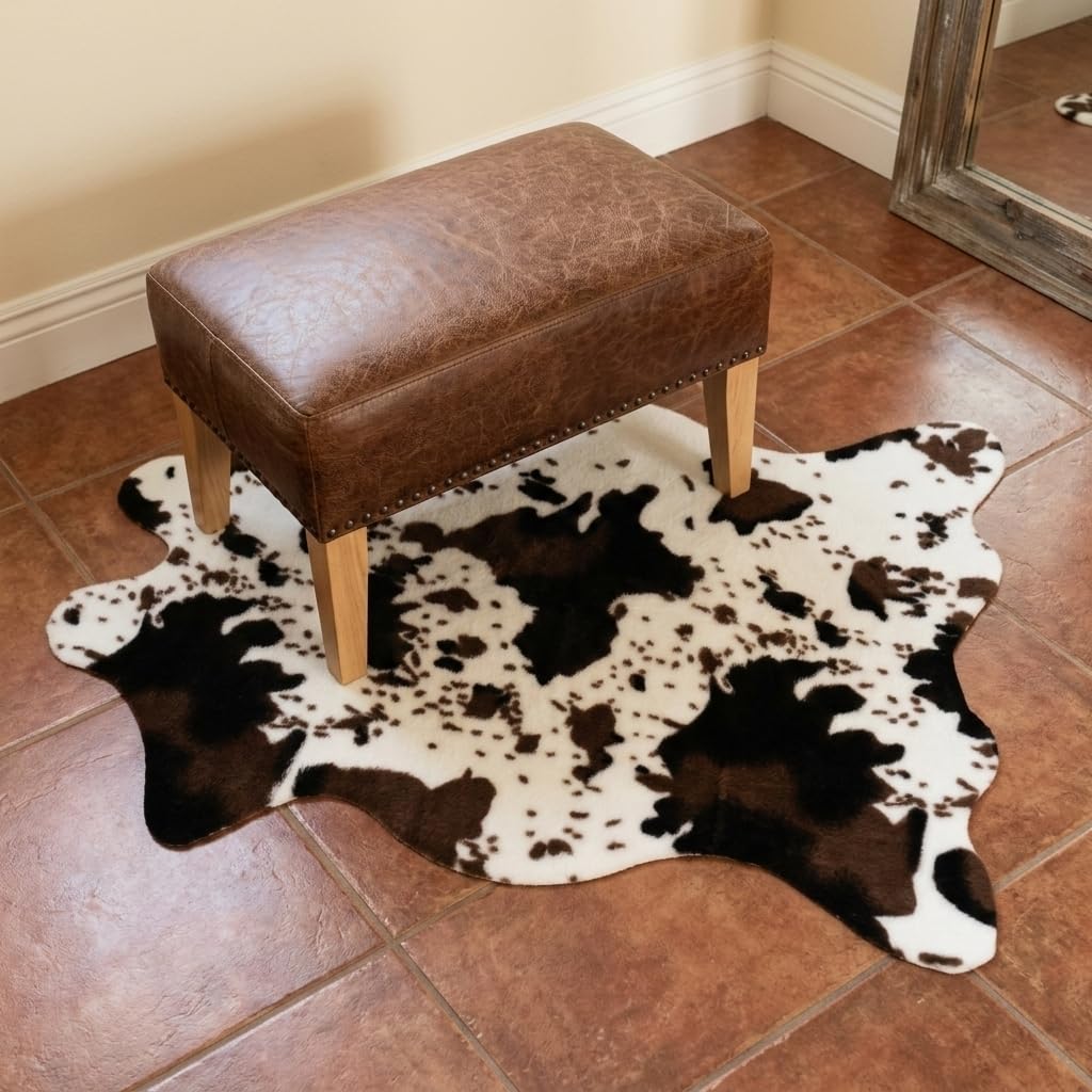 MustMat Cow Print Faux Cowhide Rug 2'6"x3'7", Western Small Area Decor