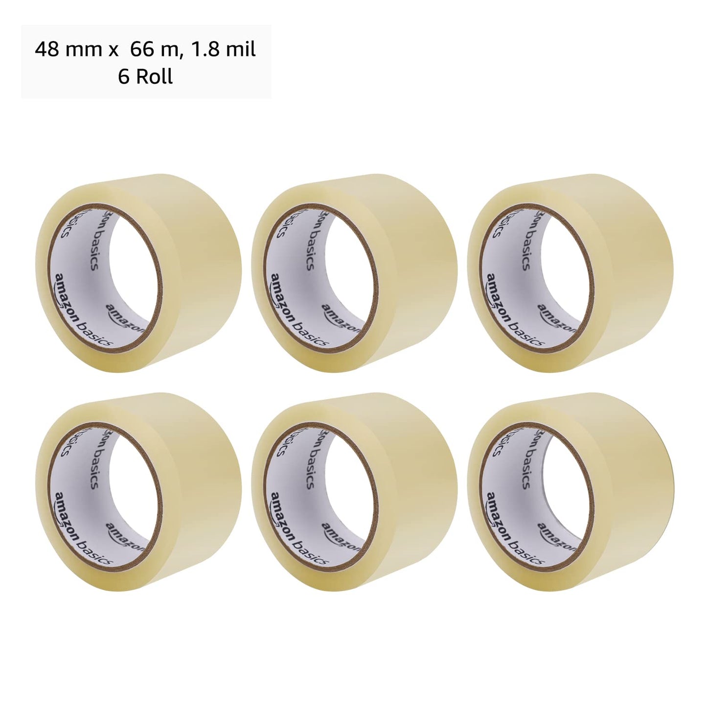 Amazon Basics Shipping Packing Tape for Moving and Sealing Boxes, Clear, 1.9 in x 60.3 yards, 1.8mil Thickness, 6 Rolls