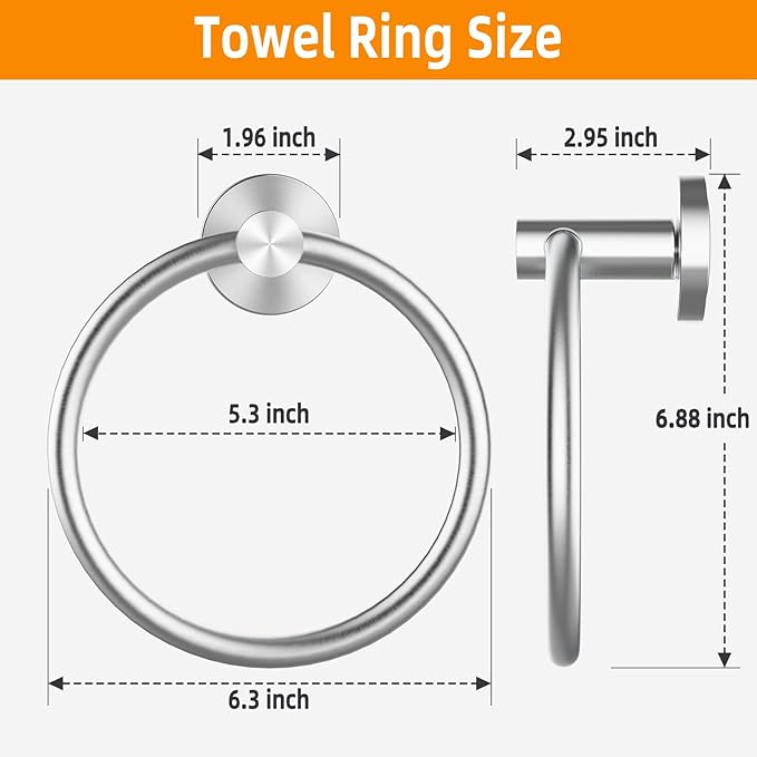 Brushed Silver Towel Ring, SUS304 Stainless Steel Hand Towel Holder