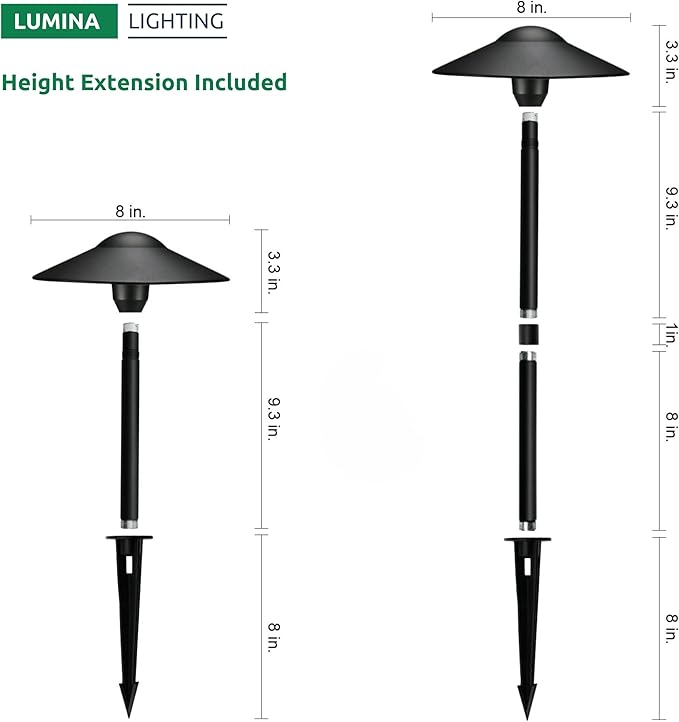 Lumina Lighting® 3W Landscape Lighting 12V Landscape Lights Low Voltage Landscape Path Lights Warm White Waterproof Outdoor Replaceable G4 LED Bulb for Garden Pathway Lawn Yard (Black, 8-Pack)