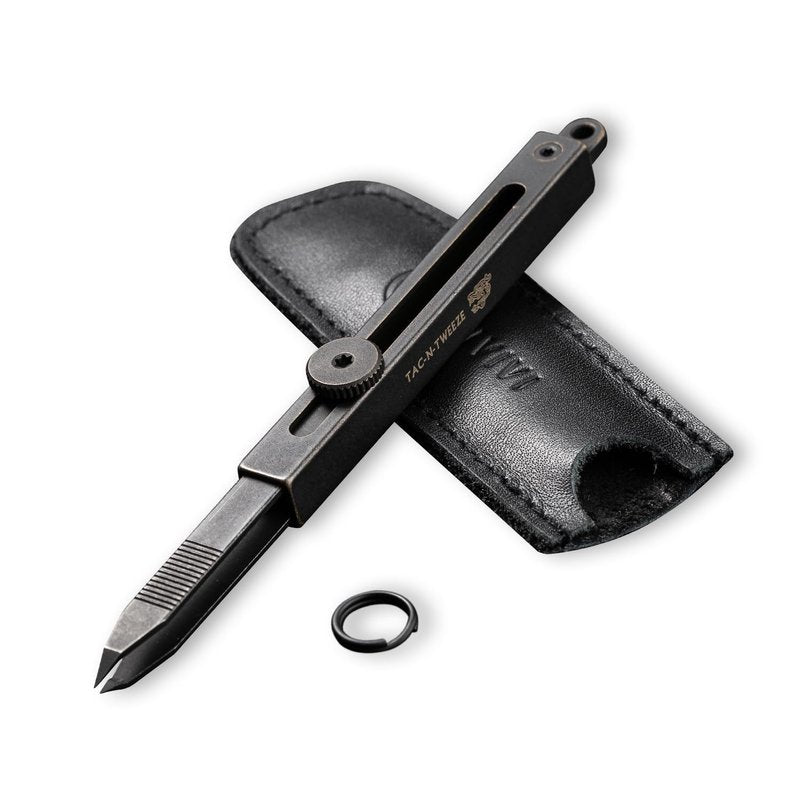 CIVIVI Precision Tweezers for Splinters, Retractable Keychain Tweezers for Men Women EDC Carry, Tac-N-Tweeze Tweezers with Leather Sheath Designed By Bob Terzuola C19062B-A
