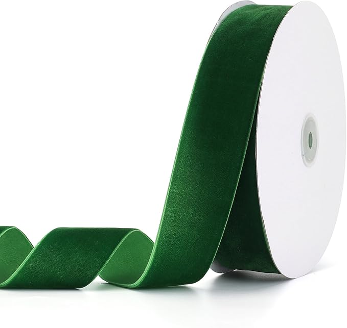 Green Velvet Ribbon 2" x 20Yd,Great for Gift Wrapping,Hair Bows Making, Wreaths,Wedding and Christmas Party Decoration (Green 2")
