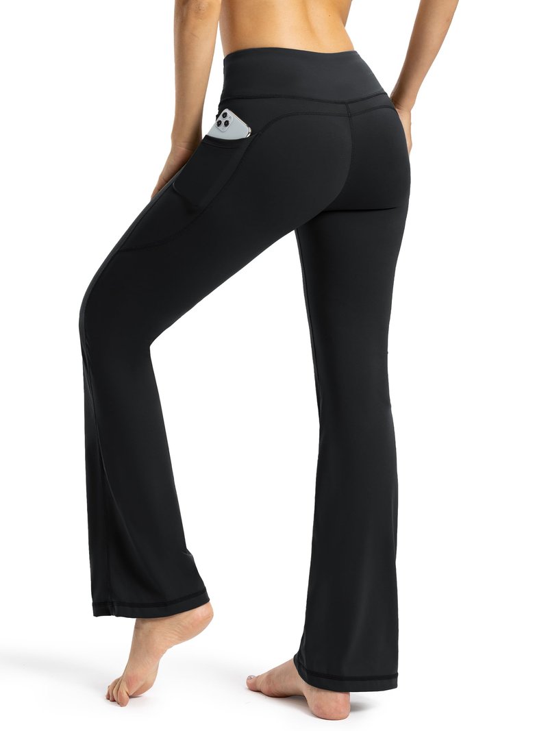 Tapata Petite Women's Bootcut Yoga Pants 26" Inseam High Waisted Workout Flare Leggings with Pockets, Black, Medium