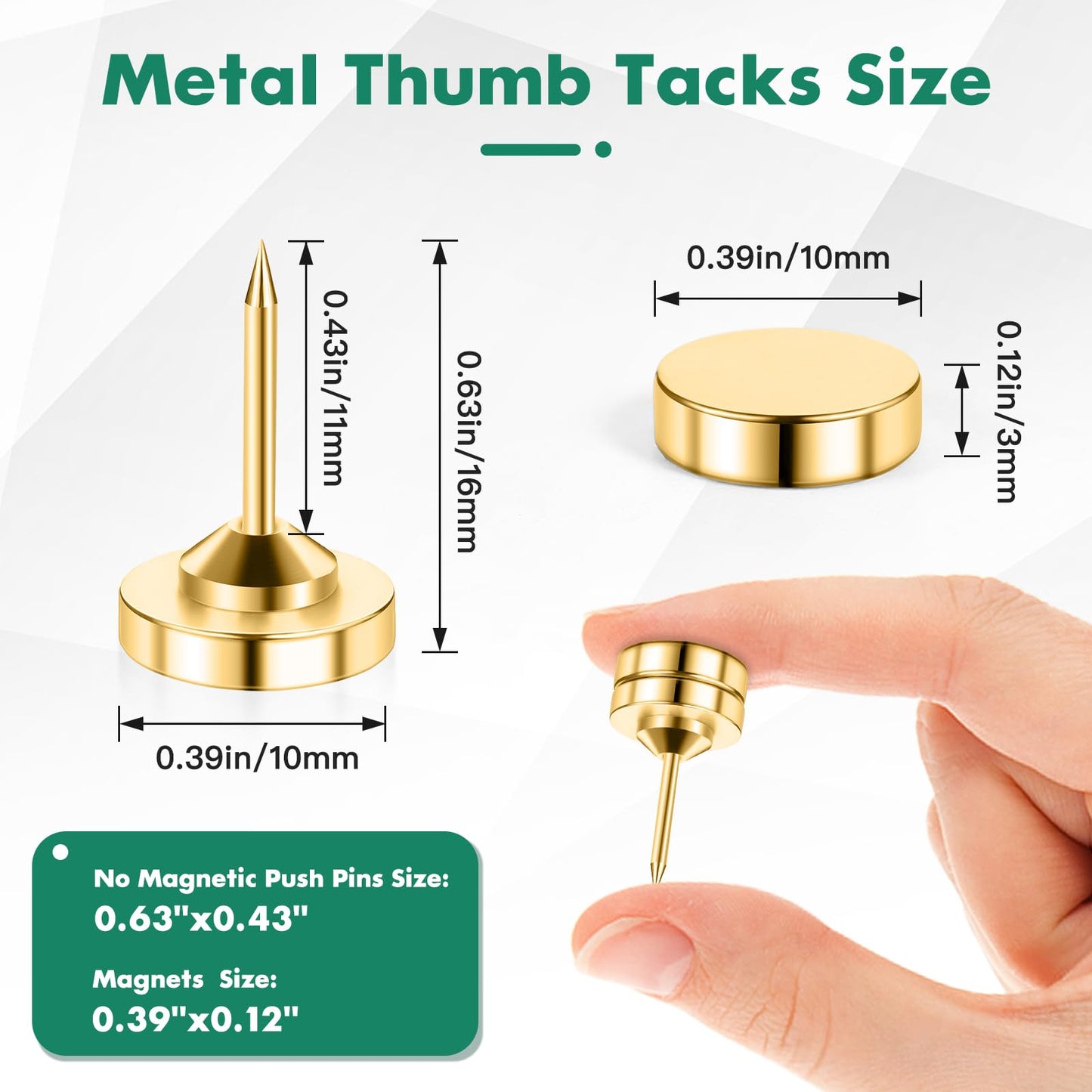 GOOLADA 20 Sets of Magnetic Push Pins, Magnetic Thumb Tacks, Cute Flat Push Pin, Gold Push Pins for Bulletin Board, Magnetic Pins for Wall, Flat Thumb Tacks for Cork Board