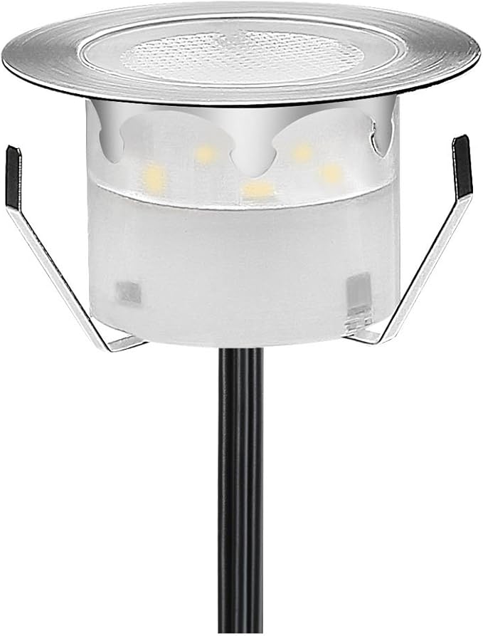 Led Deck Lights Blue Outdoor Waterproof Low Voltage Stainless Steel 1W Outdoor Yard Garden Decoration Lamps Landscape Pathway Patio Step Stairs LED In-ground Lights(Silver Border,1 Pack