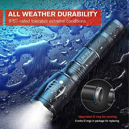 LETMY LED Tactical Flashlight S2000 [4 Pack] - High Lumens, Zoomable, 5 Modes, Waterproof Handheld LED Flashlight - Best Camping, Outdoor, Emergency, Everyday Flashlights