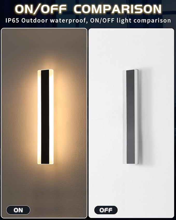 Mikeru 2pack 23.6inch Modern Outdoor Wall Light Fixtures, 3000K Exterior Lights for House, Shop, Garage - IP65 Waterproof, Rust Resistant, Hardwire Mounting
