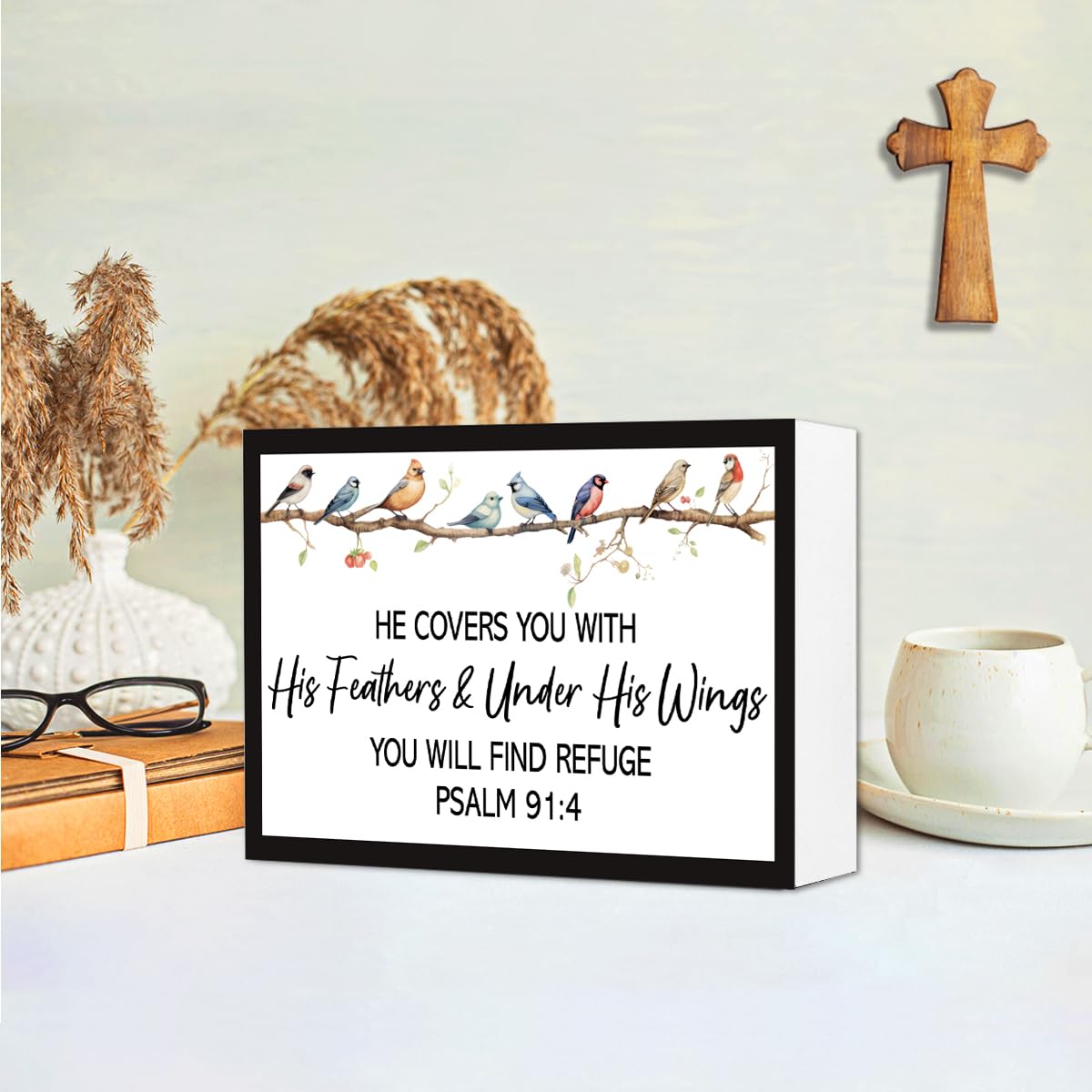 Psalm 9:14 Christian Wood Box Sign Desk Decor,Bible Verse Wooden Block Sign for Scripture Home Farmhouse Bedroom Wall Shelf Tabletop Decor