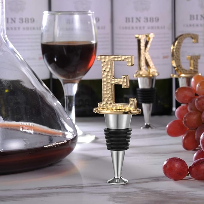 Miicol Wine Stopper, Prosecco Topper, Personalised Champagne Stopper, Gold Wine Accessories, Wine Lovers Gift, Monogram Gift, Letter E