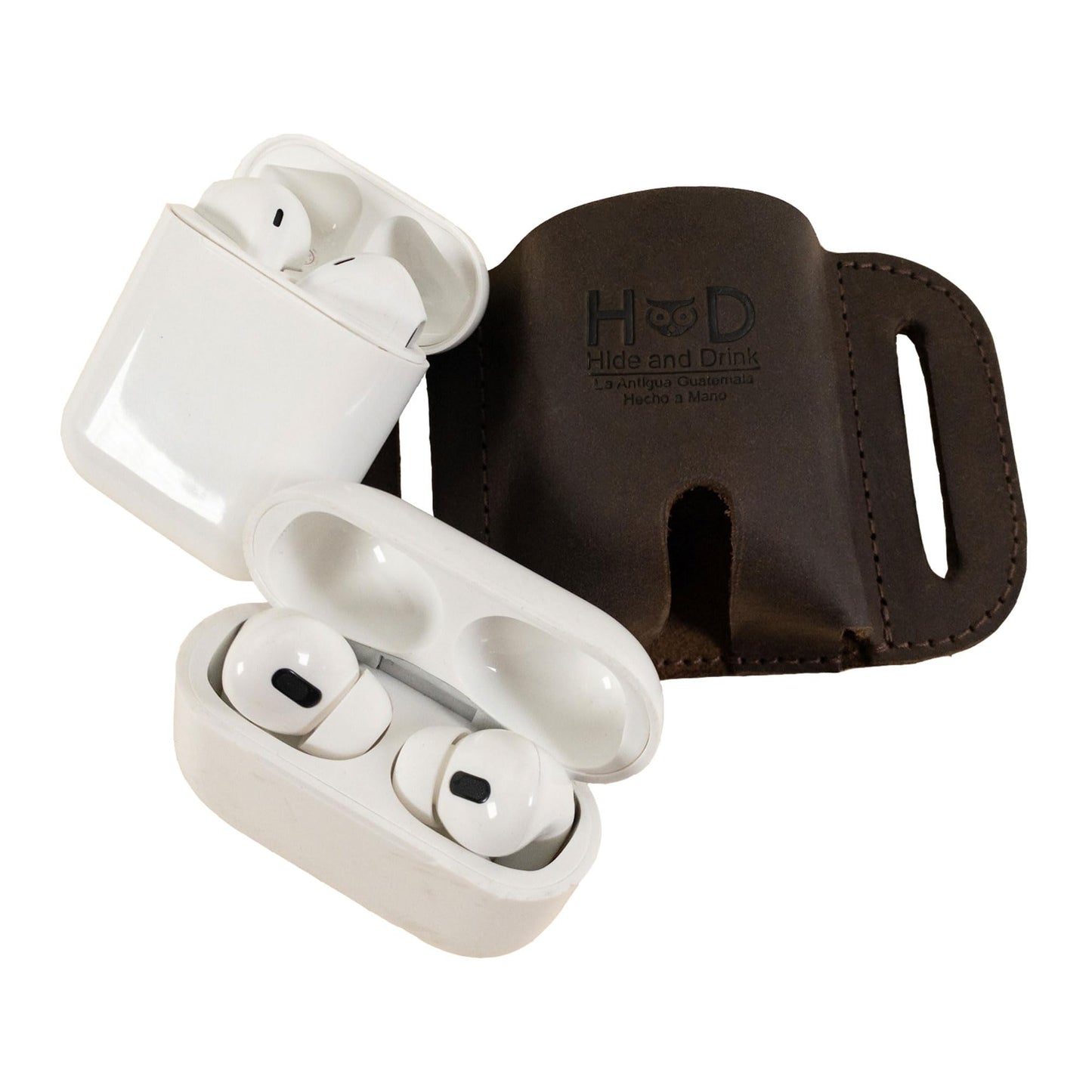 LeatherTex, Tactical Case for AirPods 1st/2nd Gen. and Pro Handmade from Full Grain Leather - Bourbon Brown