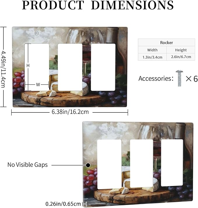 Decorative Art Light Switch Covers Wineglass & Artisanal Cheeses 3 Gang Triple Rocker Outlet Switch plate GFCI Faceplate GFCI for Home Decor