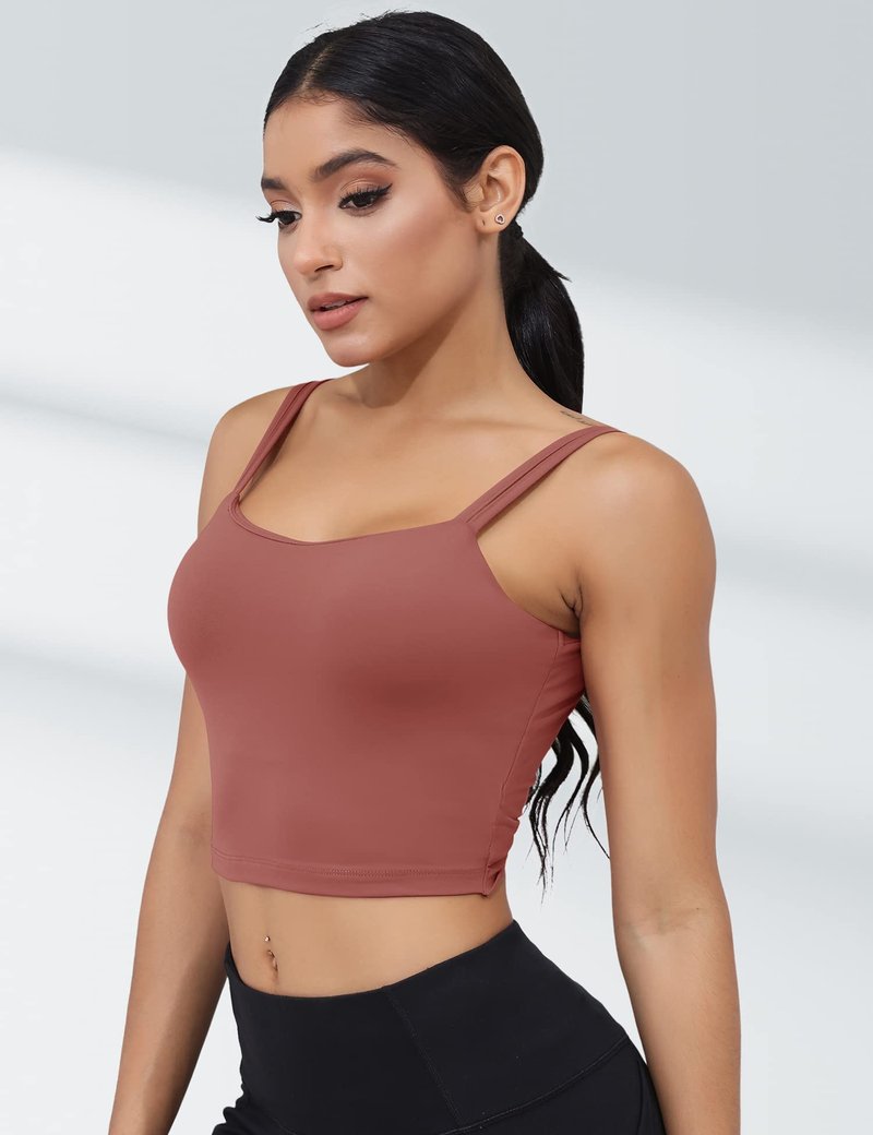 LUYAA Sports Backless Bra for Women Padded Crop Workout Tops Summer Cute Gym Yoga Tank Longline Cami Bra Red XL