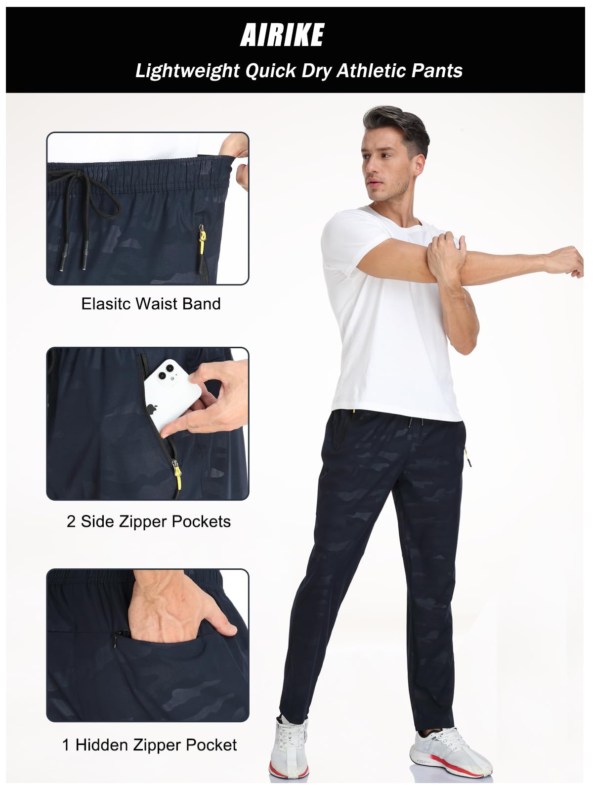 AIRIKE Mens Sweatpants with Pockets Sunmmer Lightweight Quick Dry Camouflage Casual Pants Elastic Waist (Camouflage Blue 32)