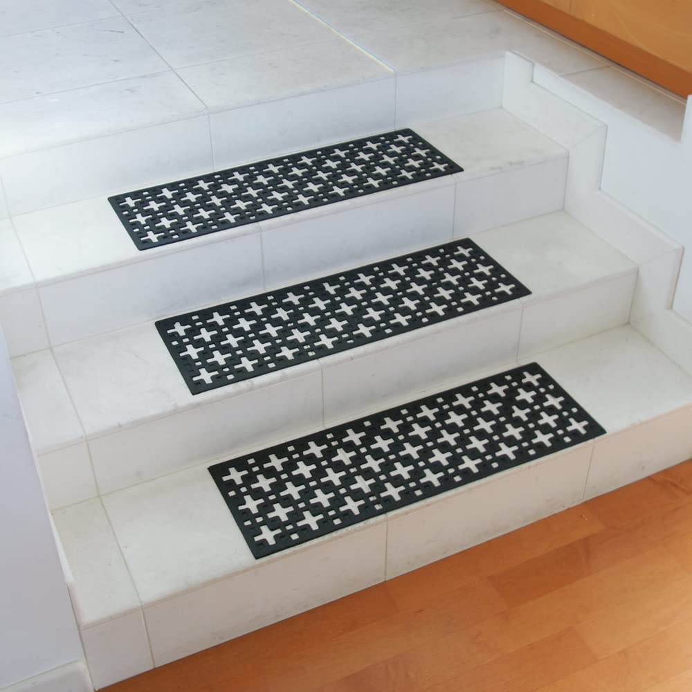 Rubber-Cal 10-104-000-6PK Stars Step Mat Rubber Stair Treads, Black, 10" x 29.75"