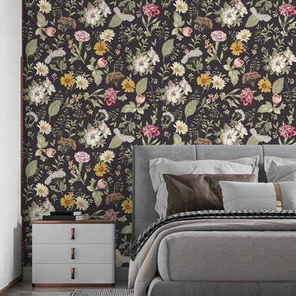 Flower Wallpaper,17.71" x 118.1"Thicken Peel and Stick Wallpaper Leaf Wall Paper Self-Adhesive Contact Paper for Living Room Bedroom Washroom Cabinet Wall
