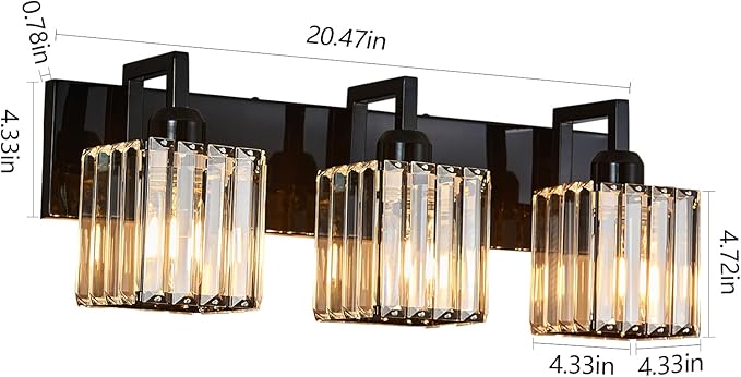 Modern Bathroom Vanity Light 3-Lights Plating Black Vanity Light Crystal Wall Light Bathroom Light Fixtures