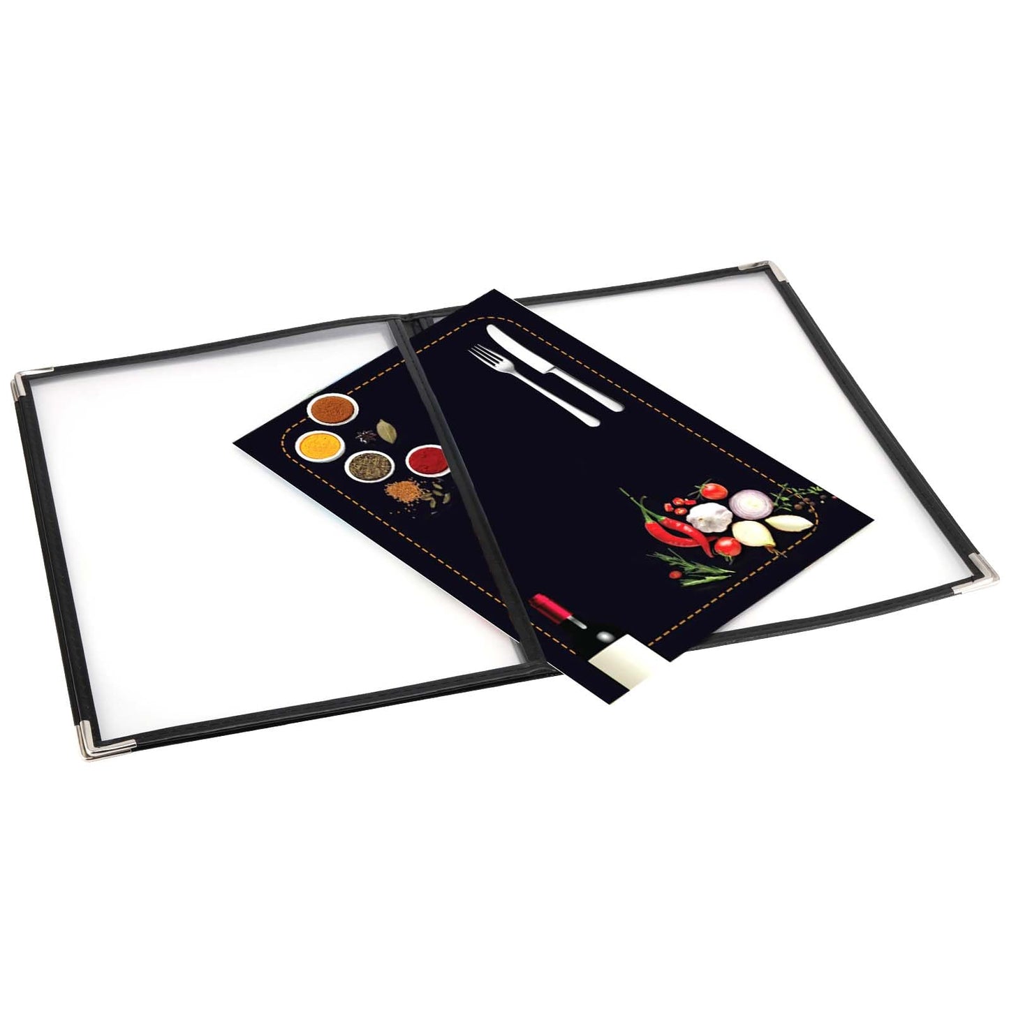 JAPCHET 4 Pack 8.5 X 11 Inch Menu Covers, Restaurant Menu Holder Covers 4 Page 8 View Menu Book Clear Plastic Menu Sleeves with Leather Edge Menu Covers for Restaurants, Hotels and Bars, A4 Size