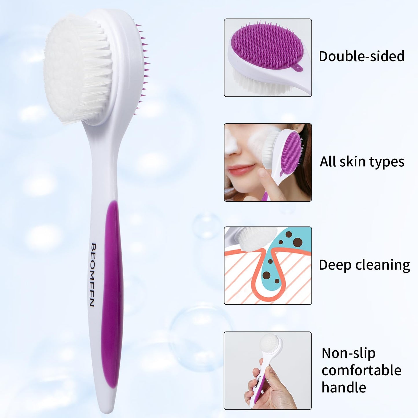 2 Pack Facial Cleansing Brush 2 in 1 for Face Exfoliation, Soft Bamboo Charcoal Microfiber Bristle Dual Face Silicone Scrubber Brush for Pore Deep Cleansing Skincare with Lid, Black+Gradient
