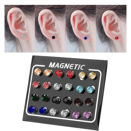 LIUJZZJ 12 Pairs Crystal Rhinestone Magnetic Clip Non Piercing Fake Earrings Fashion Jewelry（Multi-Color）