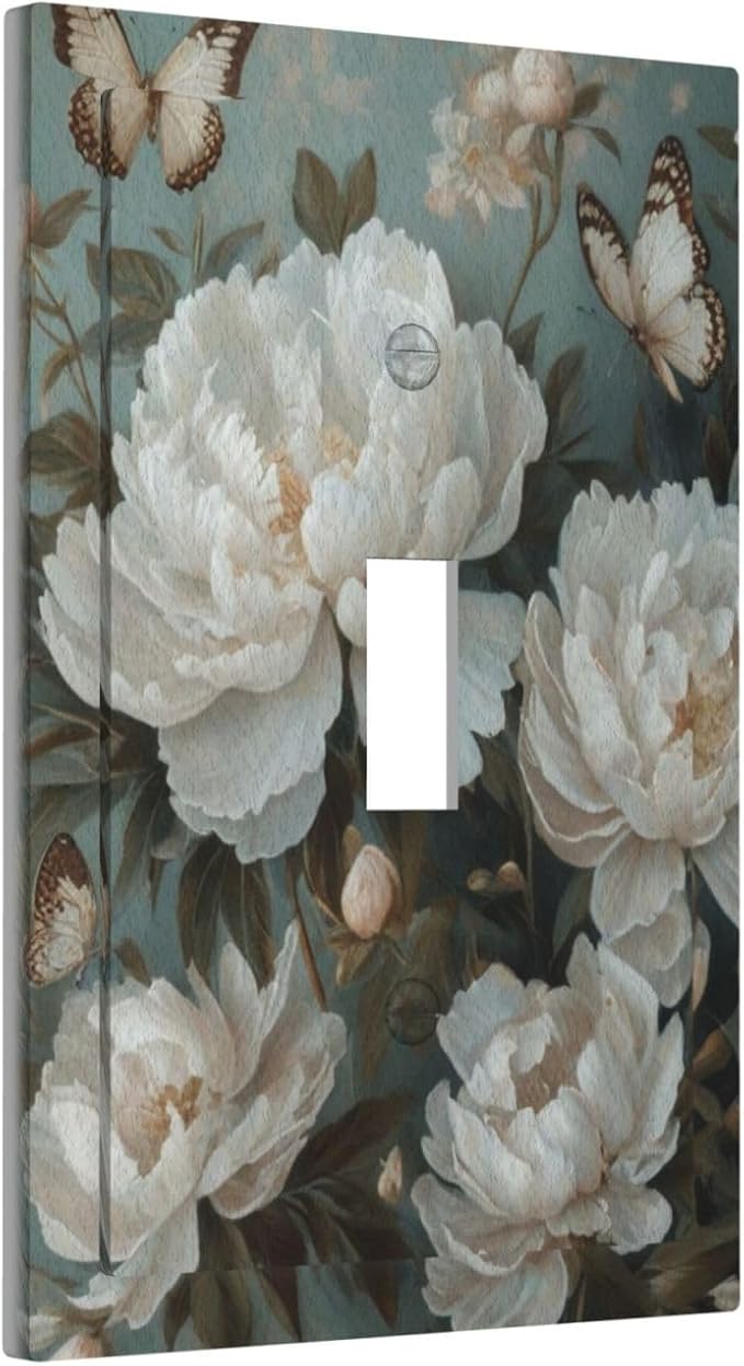 Decorative Art Light Switch Covers Butterflies & Peonies Single Toggle Wall Plate Decorative Switchcover Electrical Switchplate for Home Decor